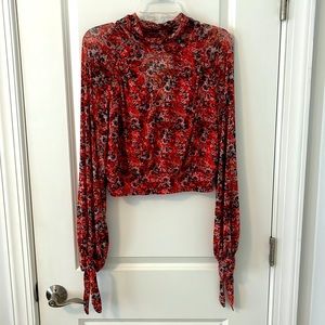 NWT Free People Cropped Long Sleeve Top With Sleeve Ties and Back Cut Out